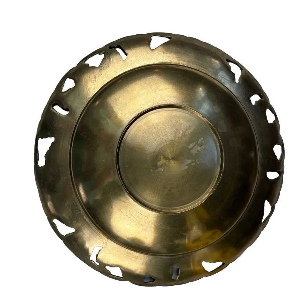 vintage brass cut out dish / brass dish with raised relief grape pattern / vinta